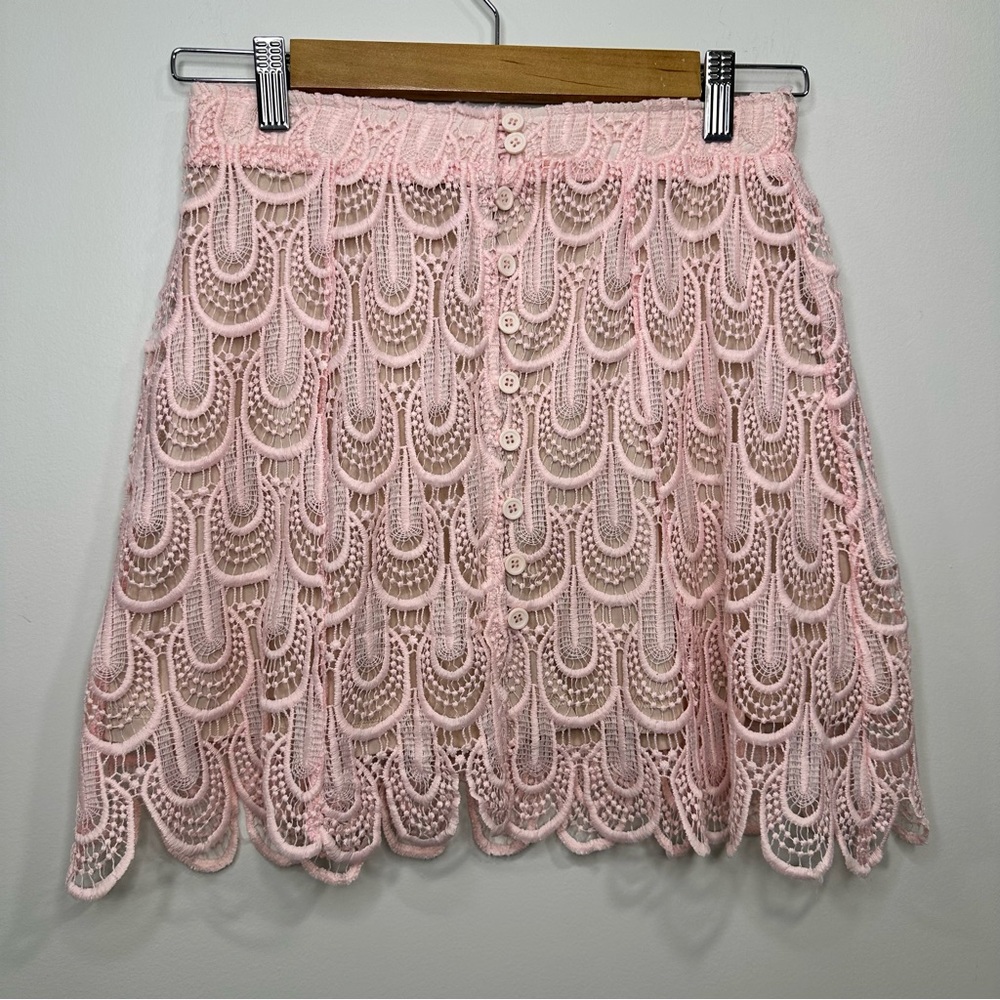 The Laundry Room Pink Nabe Lace Front Buttons Lined Skirt Size M